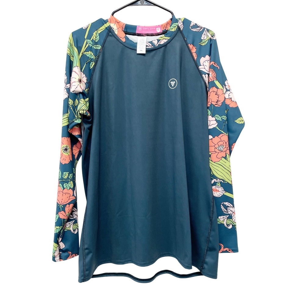 Berry Jane Women's Seychelles Floral UPF 50 Long Sleeve Swim Rash Guard Size 3XL